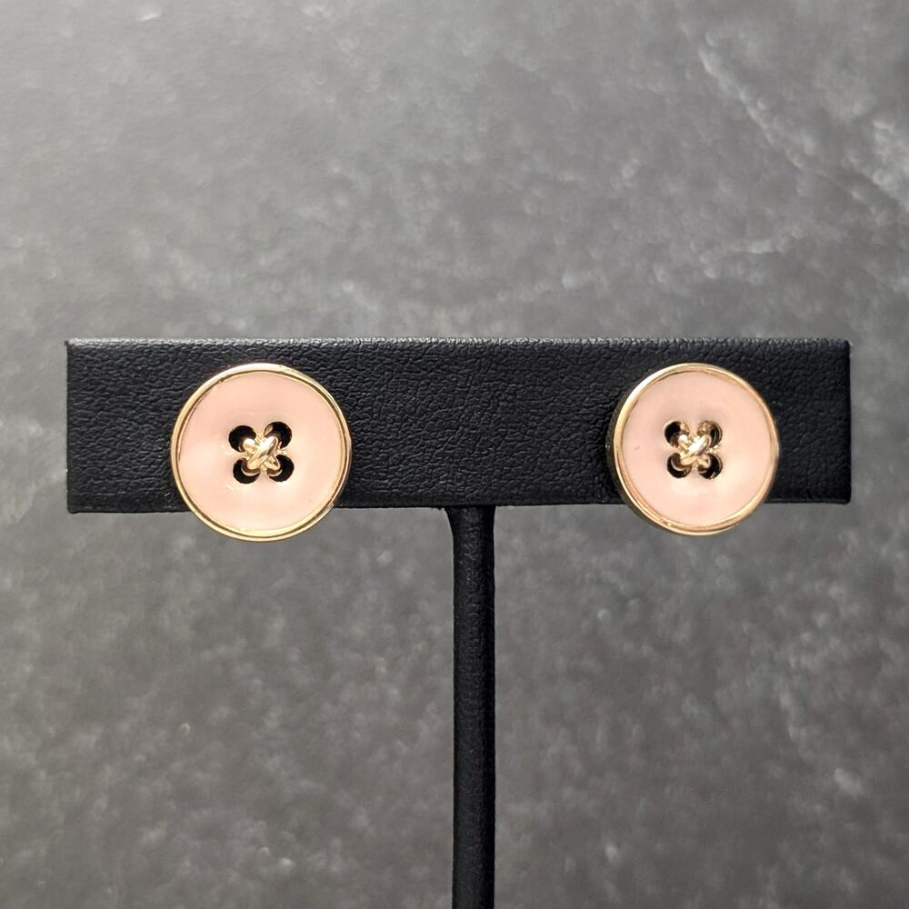 Vintage Clip On Earrings Stunning Light Pink & Gold Tone Button - Whimsical